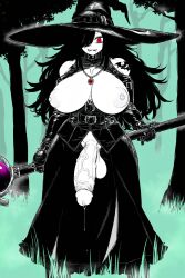 1futa ai_generated aislinn_maclear bare_breasts bare_penis big_balls big_breasts big_cock big_penis black_hair chiaroscuro corset dhampir druid dungeons_and_dragons fangs forest futa_only futanari grass high_contrast highres huge_balls huge_breasts huge_cock long_skirt magic_staff novelai original_character red_eyes skadithrax solo_futa stable_diffusion vampire white_skin witch witch_hat