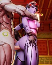 1boy 1girls 3d anal anal_sex ass big_ass breasts genji lwdluna_(artist) overwatch overwatch_2 sex standing_sex widowmaker