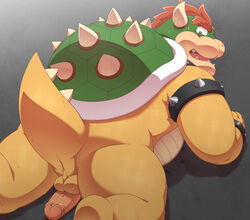 2020 anthro ass balls belly bodily_fluids bowser genitals kemono koopa lying male male_only mario_(series) nintendo overweight overweight_anthro overweight_male penis penta002 scalie solo sweat video_games