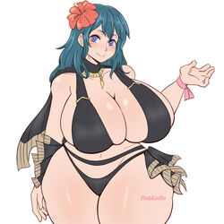 1:1 1girls bikini black_bikini black_swimsuit blue_eyes blue_hair breasts breasts_bigger_than_head bursting_breasts byleth_(fire_emblem) byleth_(fire_emblem)_(female) byleth_(summer)_(fire_emblem)_(female) fat fat_thighs female female_focus female_only female_protagonist fire_emblem fire_emblem:_three_houses fire_emblem_heroes flower_in_hair hibiscus huge_breasts huge_thighs hyper hyper_breasts hyper_thighs large_breasts looking_at_viewer massive_thighs nintendo nipples pinkkoffin plump plump_breasts plump_thighs red_flower smile solo solo_focus swimsuit teal_hair thick thick_thighs thighs thunder_thighs thunderthighs venus_body watermark white_background wide_hips