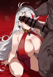 1boy 1girls ai_generated azur_lane censored cheating cock_worship cuckold dark-skinned_male dark_skin harem_outfit imminent_fellatio imminent_sex interracial iron_blood_(azur_lane) light-skinned_female light_skin netorare ntr prinz_eugen_(azur_lane) prof sex_slave stable_diffusion thiccwithaq_(ai_style)