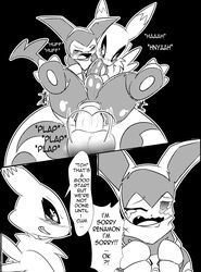 absurd_res anal anal_sex anthro balls black_and_white black_sclera blush bodily_fluids canid canine canis claws clothing comic dialogue digimon digimon_(species) duo english_text erection forced forced_anal fox gay genitals girly gloves handwear hi_res imp impmon male male/male male_only male_penetrated male_penetrating male_penetrating_male mammal monochrome open_mouth penetration penile penis renamon sex simple_background size_difference tears text tuft white_crest yaoi