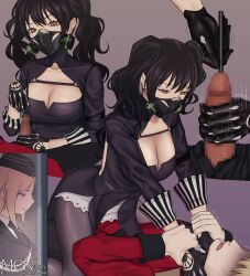 2d black_hair censored cock commander_(girls'_frontline) dick english_text femdom girls'_frontline green_eyes male_urethral_insertion mp40_(girls'_frontline) nishi_tagame penis scarecrow_(girls'_frontline) simple_background small_penis sounding sounding_rod urethral_insertion urethral_penetration