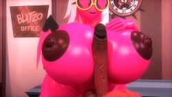 3d 3d_(artwork) ass_bigger_than_head big_penis breasts_bigger_than_head c4dmasked casual casual_nudity demon demon_girl female helluva_boss hetero huge_ass huge_breasts huge_cock moxxie_(helluva_boss) nude paizuri penis public public_nudity succubus teasing verosika_mayday_(helluva_boss)