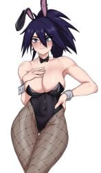 1girls big_breasts black_hair blue_eyes blush breasts bunny_ears bunnysuit female fishnets midnight_(my_hero_academia) my_hero_academia nemuri_kayama no_mask shadertoons solo solo_female thick_thighs thighs