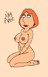 20th_century_fox animated areolae artist_name artist_signature big_breasts boobs bouncing_breasts eyeshadow family_guy feet_up female_focus female_only light-skinned_female light_skin lois_griffin nude_female pink_nipples red_hair red_lips red_lipstick