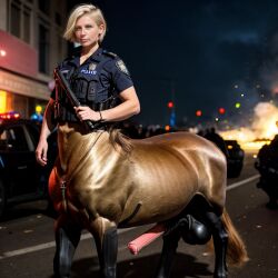 1girls ai_generated annett centaur centaur_girl centauress cop futanari horse horse_penis horsecock horsecock_futanari police police_uniform policewoman stable_diffusion