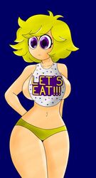 big_breasts blonde_hair chica_(cosplay) chica_(fnaf) chica_(fnafhs) cosplay five_nights_at_freddy's fnafhs fnafhs_z3ro purple_eyes thick_thighs wex