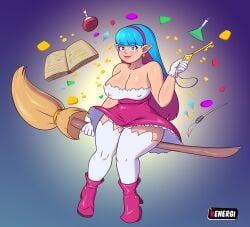 1girls big_breasts blue_eyes blue_hair broom female female_only juini_(kenergi) kenergi oc original original_character original_characters thick_thighs thighs two_tone_hair witch