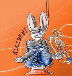 accident accidental_penetration big_ass big_breasts big_butt disney falling female female_only furry gtogta gtogta_(artist) judy_hopps lagomorph rabbit shiny shiny_skin solo zootopia