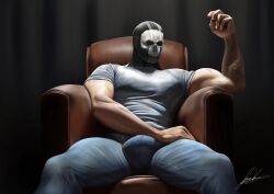 1boy activision bara barazoku big_bulge bulge call_of_duty call_of_duty:_modern_warfare_2 call_of_duty_modern_warfare_2_(2022) clothing gay ghost_(modern_warfare_2) huge_bulge male male_focus male_only manly mask masked_male modern_warfare muscular_male pachiart simon_riley skull_mask solo solo_male tattoo tight_clothing yaoi