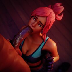 1boy 1girls 3d 3d_(artwork) big_breasts big_penis blowjob cleavage dark-skinned_female dark_skin down_blouse fortnite macklesternsfw ocean_(fortnite)