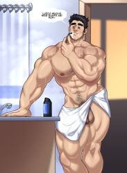 balls bara flaccid lucas_lee male male_only muscles muscular penis quuynart scott_pilgrim shaving solo solo_male thought_bubble towel towel_around_waist