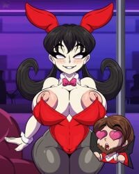 ahoge animated bare_shoulders bouncing_breasts breasts breasts_out bunny_ears bunnysuit collarbone don't_starve female male nipples open_mouth pale_skin shadowthespirit short_hair standing stripper_pole thick_thighs topless twintails white_skin wide_hips willow_(don't_starve)