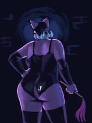 1girls 2d bdsm big_ass blue_hair cat_ears cat_humanoid catgirl catty_(undertale) chubby chubby_female clothed deltarune dominant_female dominatrix dracozhilla feline female female_only furry holding_object humanoid looking_at_viewer looking_back mask rear_view slit_pupils solo thighhighs undertale undertale_(series) whip yellow_eyes