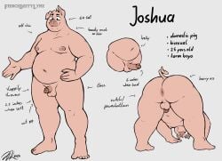 1boy 2023 absurd_res anthro anus artist_initials artist_name ass balls ballsack belly circumcised domestic_pig english_text erection fiercedeitylynx flaccid_penis genitals hi_res humanoid_genitalia humanoid_penis joshua_(fiercedeitylynx) male male_nipples male_only mammal model_sheet moobs nude_male overweight overweight_male penis pink_body pink_skin scrotum smooth_penis smooth_skinned_male snout solo suid suina sus_(pig) testicles text