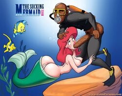 1boy 1girls ariel ass breasts cum_in_mouth curvy dark-skinned_male dark_skin disney erect_penis erection fellatio flounder interracial john_persons light-skinned_female looking_at_another merfolk mermaid moose_(artist) nipples oral oral_sex pussy red_hair scuba the_little_mermaid underwater underwater_sex veiny_penis