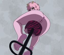 5_fingers 5_toes absurd_res anus ashido_mina ass barefoot feet female genitals hair hi_res horn horned_humanoid humanoid mf_uncen_(artist) mfuncen mina_ashido my_hero_academia nude perspective pink_body pink_hair pink_skin pussy sitting solo toes