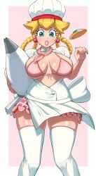 1girls 2024 2d 2d_(artwork) bakery big_breasts big_lips big_thighs blonde_hair bra breaking breasts chief clothes_ripping cook ear_piercing earrings eyelashes female female_only hat huge_breasts leggings legwear lip lips lipstick make_up makeup mario_(series) mossy_(artist) nintendo patissiere_peach pink_lips pink_lipstick pink_nail_polish pink_nails pink_scarf pony_tail ponytail popped_button princess princess_peach princess_peach:_showtime! ripped_clothes ripped_clothing scarf shiny_breasts shiny_hair shiny_skin skimpy_bra skirt solo solo_female sweat thighs twin_braids twintails wardrobe_malfunction white_leggings white_legwear worried worried_expression yellow_hair