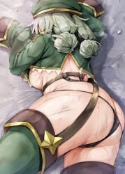 araga_kiwi bruises defeated defeated_villainess face_not_visible huge_ass large_breasts leopard_(mahou_shoujo_ni_akogarete) lying_on_floor lying_on_stomach mahou_shoujo_ni_akogarete obscured_face sideboob sugiyuu sweaty thick_thighs wet wide_hips