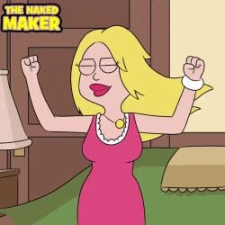 accurate_art_style american_dad animated animated_gif assisted_exposure blonde boobs breasts dancing dress female francine_smith gif naked naked_female nipples nude nude_female pussy stripped stripped_naked suddenly_naked the_naked_maker the_naked_maker_(oc) tits