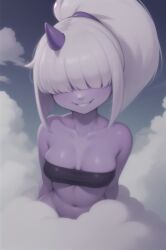 1girls ai_generated anaddiction cloud dazzi_(pal) navel pal_(species) palworld purple_skin smile solo