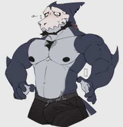 anthro biceps bulge clothed clothing fish hi_res male male_only marine mr_sharky shark solo underwear underwear_only