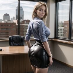 ai_generated ass_focus behind_view big big_breasts blonde_hair blue blue_eyes from hi_res miniskirt smile sydney sydney_sweeney