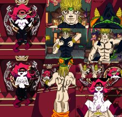 big big_ass big_butt big_penis blush dio_brando erection exclamation_point hazbin_hotel heart heart-shaped_pupils holding holding_breast jojo's_bizarre_adventure menacing_(meme) motion_lines mysticchoppa niffty pov pubic_hair red_hair ripped_clothing ripping_clothing shrinking smiling sound_effects white_skin yellow_hair yellow_teeth