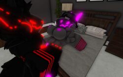 3d bed bedroom belly_bulge big_breasts black_fur canine_penis female furry glowing_penis glowing_pussy grey_fur male male/female penetration penis penis_in_pussy protogen protolover roblox robloxian