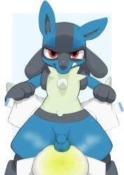 balls clenched_teeth diaper diaper_only flaccid flaccid_penis furry looking_at_viewer lucario male male_only nyanyakotarou peeing peeing_self penis pokémon_(species) pokemon pokemon_(species) red_eyes spikes tears undressing urination urine wet_diaper