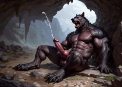 ai_generated canine cave cum cumming cumshot furry jerk_off knot male masturbation muscular_male realistic solo werewolf wolf