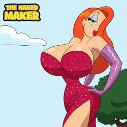 animated animated_gif arm_length_gloves assisted_exposure big_breasts breasts cleavage dress exposed_breasts gif gloves huge_breasts jessica_rabbit large_breasts male nipples purple_gloves red_dress stripped the_naked_maker the_naked_maker_(oc) who_framed_roger_rabbit