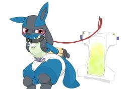 arms_behind_back blush collar diaper diaper_fetish diaper_only embarrassed leash leash_and_collar lucario nyanyakotarou pokémon_(species) pokemon pokemon pokemon_(species) spikes tears wet_diaper