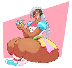 animal_crossing ass clown dark_skin nintendo owlizard pietro_(animal_crossing) rachel_angeles_(character) sheep source_request thick_thighs thighs white_hair year_request