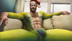 1boy activision bara barazoku beard bulge bulge_through_clothing call_of_duty call_of_duty:_modern_warfare_2 call_of_duty_modern_warfare_2_(2022) captain_price christmas clothing daddy erection_under_clothes facial_hair gay hairy hairy_chest holidays john_price looking_at_viewer male male_focus male_only male_pubic_hair manly mature_male muscular_male pachiart penis penis_outline solo solo_male tight_clothing underwear yaoi