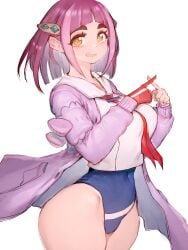 1girls adapted_costume breasts female fumio_(rsqkr) lacey_(pokemon) large_breasts light-skinned_female light_skin nintendo pink_hair pokemon pokemon_sv school_uniform schoolgirl short_hair thick_thighs wide_hips