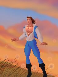 beauty_and_the_beast belle_(beauty_and_the_beast) big_bulge blueboybara bulge caucasian caucasian_male clothed disney genderbend genderswap_(ftm) huge_bulge male male_only muscles muscular muscular_male pecs rule_63