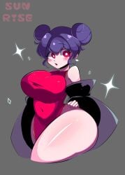 1girls chinese_dress cute double_bun hair_bun ichigo_inoue_(sunrisenew) large_breasts light-skinned_female original_character purple_hair red_dress red_eyes sunrisenew tagme thick thick_thighs thighs voluptuous