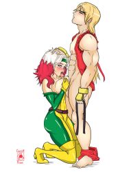 1boy 1girls ass between_breasts big_breasts blonde_hair bodysuit breasts breasts_out carmill_prinn clothed_sex clothes_pull crossover eastern_and_western_character fellatio female gloves grabbing_own_breast green_bodysuit green_eyes hands_on_another's_head headband ken_masters large_breasts male marvel marvel_vs._capcom marvel_vs._capcom_2 multicolored_bodysuit multicolored_hair non-web_source open_clothes open_shirt oral paizuri pants pants_pull penis red_hair rogue_(x-men) sex source_request straight street_fighter white_hair x-men x-men_vs._street_fighter yellow_bodysuit