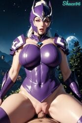 2024 ai_generated big_breasts dota_2 evening female female full_moon helmet landscape light-skinned_female luna_(dota) necklace open_mouth purple_armor semen stable_diffusion vagina vaginal_penetration watermark white_hair