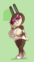 animal_crossing anthro big_breasts carmen_(animal_crossing) female female_only leokingdom rabbit solo solo_female sunglasses tagme tinted_eyewear