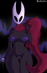 1girls areolae black_body breasts cloak davidsanchan female female_only hollow_knight hornet_(hollow_knight) looking_at_viewer mask nipples nude nude_female pussy solo thick_thighs wide_hips