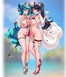 2girls ahri big_ass big_breasts big_nipples big_thighs bikini bikini_aside bikini_bottom bikini_lift bikini_top bikini_top_removed black_hair blue_bikini blue_eyes blue_hair blush breasts breasts_out cianyo collar cute dark_hair erect_nipples fox fox_ears fox_girl fox_humanoid fox_tail heels horny hourglass_figure league_of_legends legs_together multiple_girls nine_tailed_fox pink_eyes pussy pussy_hair red_bikini red_topwear shy sona_buvelle swimsuit swimsuit_aside thick thick_ass thick_hips tight_fit twintails vastaya very_long_hair white_fur wide_hips