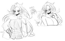 big_breasts black_sclera breasts cloak clothed cookie_run cookie_run_kingdom dragon dragon_humanoid humanized humanized_cookie jhjo091919 long_hair long_sleeves monochrome no_color no_sex official_alternate_costume pitaya_dragon_cookie