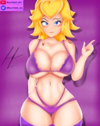 big_breasts blonde_hair blue_eyes boxhead_sc bra breasts elegant female female_only happy hips mario_(series) nintendo nude nude_female princess_peach pussy solo tanga