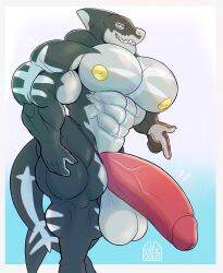 anthro bodybuilder crocobu furry hyper hyper_balls hyper_bulge hyper_cock hyper_genitalia hyper_penis hyper_testicles male male_only muscles muscular muscular_arms muscular_male shark