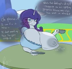 anthro big_breasts breasts english_text equine female friendship_is_magic hasbro horn huge_breasts my_little_pony nailstrabbit nipples purple_hair rarity_(mlp) signature solo text unicorn