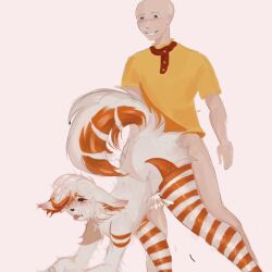 3/4_view aged_up bald bald_man caillou caillou_(character) cat_humanoid cum cum_drip cum_in_pussy cum_on_lower_body doggy_style doggy_style_position female front_view grinning human_on_anthro human_penetrating male male/female orange_stripes smiling standing standing_sex striped_legwear striped_thighhighs thighhighs unknown_artist white_fur why wtf yellow_shirt