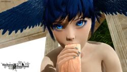 3d bird_girl bird_humanoid blowjob blue_eyes blue_hair blue_nail_polish blue_nails fellatio final_fantasy final_fantasy_xiv harpy harpy_girl harpy_humanoid hi_res high_resolution highres looking_at_viewer male/female meteion oral oral_sex riaykuras_playground self_upload sucking sucking_penis wings_on_head